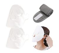 Masque facial réutilisable pour le visage, compresse froide et chaude, hydratante, soins de la peau, spa (2 oreilles suspendues blanches à trois trous + sangle de retenue, blanc)