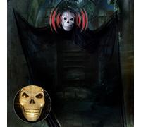 Masque fantôme décoratif d'Halloween avec LED et détecteur de mouvement sonore : 330 x 160 cm, décoration d'horreur d'Halloween Tête de mort Masque fantôme Suspendu le sang pour décoration de fête