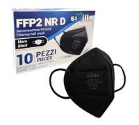Masque FFP2 Noir 10 Pièces - Pliable Pince Nasale Métal | UE 2016/425 · Sans valve · Poche scellée · Fixation nucale · Origine italienne · EN 149:2001