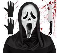 Masque Ghostface d'Halloween,Masque Scream,Masque Halloween Effrayant,Scream Masque Avec Jouet Couteau 2 gants,Pour Halloween,Carnaval,Maison Hantée,Fêtes à Thème et Scream Cosplay