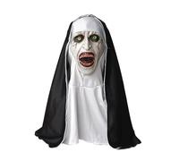 Masque Halloween Adulte, Masque de La Nonne Terrifiante, Masque d'Horreur de Nonne avec Foulard Casque, Masque de Terreur d'Halloween pour Halloween, Carnaval, Fêtes Costumées, Confortable et Réaliste