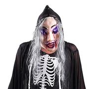 Masque Halloween Adulte Masque Horreur en Latex avec Perruque Costume Accessoire Zombie Sorcière Clown Casquette Effrayant Déguisement pour Carnaval Fête Mascarade Cosplay Bar Mask