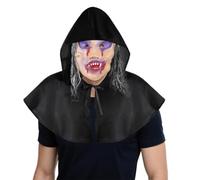Masque Halloween Adulte Masque Horreur en Latex avec Perruque Costume Accessoire Zombie Sorcière Clown Casquette Effrayant Déguisement pour Carnaval Fête Mascarade Cosplay Bar Mask