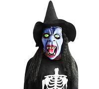 Masque Halloween Adulte Masque Horreur en Latex avec Perruque Costume Accessoire Zombie Sorcière Clown Casquette Effrayant Déguisement pour Carnaval Fête Mascarade Cosplay Bar Mask