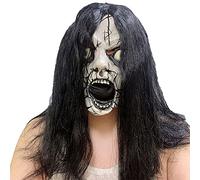Masque Halloween Adulte Masque Horreur en Latex avec Perruque Costume Accessoire Zombie Sorcière Clown Casquette Effrayant Déguisement pour Carnaval Fête Mascarade Cosplay Bar Mask