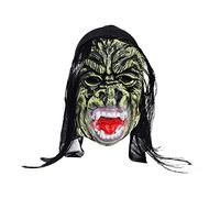 Masque Halloween Adulte Masque Horreur en Latex avec Perruque Costume Accessoire Zombie Sorcière Clown Casquette Effrayant Déguisement pour Carnaval Fête Mascarade Cosplay Bar Mask