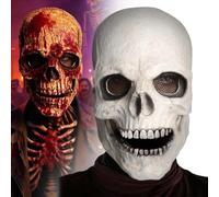 Masque Halloween Adulte Masque Horreur,Masque De CrâNe Complet Avec MâChoire Mobile,Halloween Decoration Casque RéAliste En Latex Pour Adultes,TêTe De Squelette Effrayante Et Support RéGlable.(Blanc)