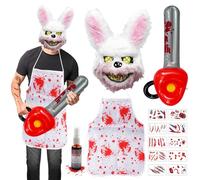 Masque Halloween Horreur Set, Masque Lapin Horreur, Con Sanglant Tablier, Autocollant Tatouage Halloween, TronçOnneuse Gonflable, Masque De Lapin Sanglant Halloween
