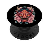 Masque Japonais démon Cerisier Yokai Devil Hannya Oni PopSockets PopGrip Adhésif