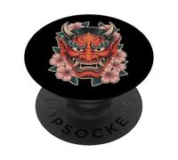 Masque Japonais Diable démon Hannya Cherry Blossom Yokai Oni PopSockets PopGrip Adhésif