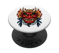 Masque Japonais Oni Demon Samouraï Folklore Art PopSockets PopGrip Adhésif