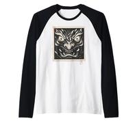 Masque Japonais Oni Yokai avec Impression sur Bois Vintage Manche Raglan