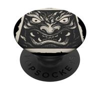 Masque Japonais Oni Yokai avec Impression sur Bois Vintage PopSockets PopGrip Adhésif