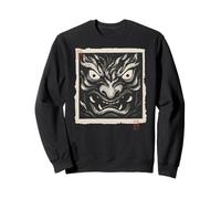 Masque Japonais Oni Yokai avec Impression sur Bois Vintage Sweatshirt