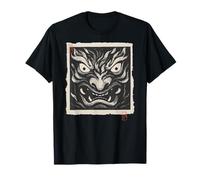 Masque Japonais Oni Yokai avec Impression sur Bois Vintage T-Shirt