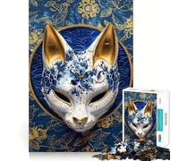 Masque Kitsune en Porcelaine, Puzzle de 1000 pièces pour Adolescents, améliore la mémoire, détend l'esprit, Cadeau créatif aux Bords Nets (38x52cm)