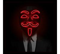 Masque LED Anonymous Rouge | Qualité Premium | Plastique Rigide | 3 Modes de Clignotements | Vendetta | Masque LED | Cosplay | Halloween | Néon | 100% Horreur | 100% Fun | OriginalCup®