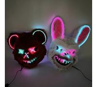 Masque LED Bloody Rabbit Lumineux, Masque d'Ours Noir Tueur, Accessoires de Costume pour Fête d'Halloween, Danse, Cosplay, Masque de Lapin en Peluche Assassiné Type 19