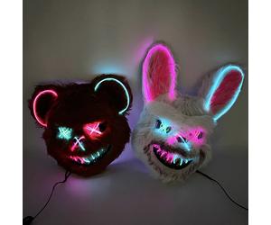 Masque LED Bloody Rabbit Lumineux, Masque d'Ours Noir Tueur, Accessoires de Costume pour Fête d'Halloween, Danse, Cosplay, Masque de Lapin en Peluche Assassiné Type 13