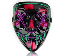 Masque LED SOUTHSKY, Horreur Noire Pleine Face, Lumière Néon Bicolore, Matériau PVC, pour Costume de Cosplay de Halloween, Festival, Carnaval, Rave (Vert+Violet)