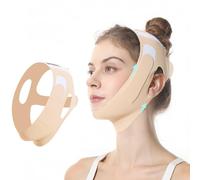 Masque liftant en V - Réducteur de double menton réutilisable et sangle gainante en V | Bandage amincissant pour affaissement de la peau avec technologie Ice-Cool | Réglable et confortable (beige)