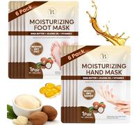 Masque Main et Pied Hydratant - Beurre de Karité et Vitamine E - Lot de 6 | Gants et Chaussettes en un Seul Coffret, Rituel Spa de 30 Minutes à la Maison, Cadeau Self-Care Parfait pour Tous - 12 Pcs