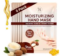 Masque Main Hydratant - Huile de Jojoba et Beurre de Karité - Lot de 6 | Rituel Spa de 30 Minutes à la Maison, Mains Plus Douces et Apaisées, Cadeau Bien-Être pour Toutes les Tailles - 6 Pcs