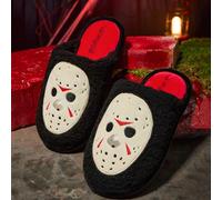 Masque noir brodé à la mode pour hommes et femmes, chaussons d'intérieur antidérapants, chaussures d'intérieur douces et moelleuses pour l'hiver, semelle durable, pour la maison, la chambre, les pièce