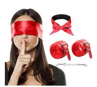 Masque occultant en satin pour le sommeil - Manchettes doublées en peluche - Manchettes réglables - Ensemble de deux pièces souples et réglables - B192 (rouge)