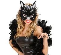 Masque oculaire chat avec plumes noir-blanc