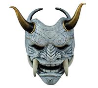 Masque Oni, masque de samurai plein visage effrayant avec et cornes de bœuf, 11x9, 5 Horreur Devil avec bande élastique pour Halloween, mascarade, accessoires cosplay, masques pour enfants