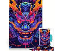 Masque Oni Yokai Néon Puzzle 1000 Pièces Cadeau Adulte Améliore la Mémoire Calme et Aspects Tranchants Cadeau Artistique (50x75cm)