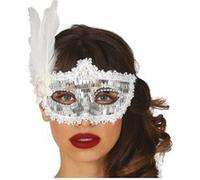 masque paillettes fleur plumes argent femme - guirca 12021 Gris G