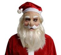 Masque Père,Latex Cosplay Amusant,Masque Intégral avec Chapeau et Barbe Rouge de Père | pour Fêtes Vacances Masquerade Célébration Soirée Adolescents Hommes