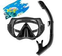 Masque Plongée Adulte, Lunettes de Plongée et Tuba Sec, Masque de Plongée Anti-buée et Anti-Fuite en Verre Trempé, pour Plongée, Snorkeling, Natation (Set-Noir)