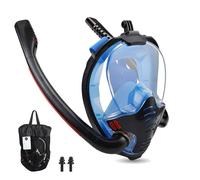 Masque Plongée Adulte,Masque de Plongée Adulte Grand Champ de Vision 180°,Masque Tuba avec Support de Caméra,Anti Buée Masque Snorkeling Adulte pour Adultes(Noir et Bleu,L)