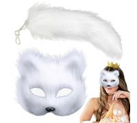 Masque pour cosplay d'animaux, déguisement pour animaux et ensemble de queues | Ensemble pour cosplay avec queue d'animal pour filles, couverture pour le visage d'un animal à moitié poilu pour la fête