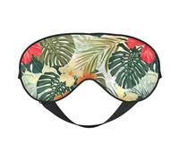 Masque pour les yeux avec feuilles végétales avec imprimé fleurs d'hibiscus soyeux confortable et réglable pour dormir