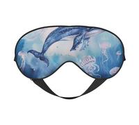 Masque pour les yeux avec imprimé baleine de mer et méduse, masque de sommeil occultant pour femme, masque de sommeil avec sangle réglable, adapté pour l'heure du coucher et les voyages