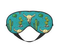 Masque pour les yeux avec imprimé cactus et crâne de taureau - Confortable - Pour la nuit, les siestes - Utilisation à la maison et en voyage