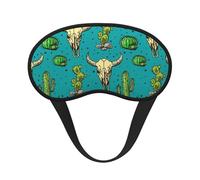 Masque pour les yeux avec imprimé cactus et crâne de taureau pour adultes - Bloque la lumière - Aide à la sieste - Pour voyage, insomnie, camping