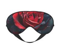 Masque pour les yeux avec imprimé rose rouge et noir - Élégant - Réglable - Pour le sommeil, le camping, la méditation et la relaxation