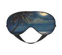 Masque pour les yeux avec motif de plage tropicale et de palmier avec pleine lune et nuit étoilée pour femme, masque de sommeil occultant avec sangle réglable, convient pour l'heure du coucher et les