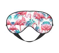 Masque pour les yeux avec motif flamant rose et feuilles vertes - Design réversible - Réglable pour un ajustement parfait - Bloque la lumière