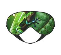 Masque pour les yeux avec motif grenouille et feuilles - Pour voyage, bureau, avion, nuit, sommeil - Sangle réglable