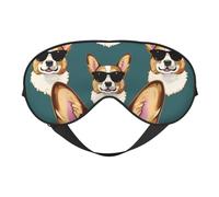 Masque pour les yeux avec motif lunettes de corgi et moustaches, masque de sommeil occultant pour femme, masque de sommeil avec sangle réglable, adapté pour l'heure du coucher et les voyages