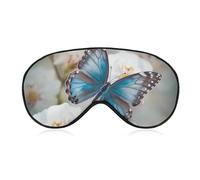 Masque pour les yeux avec papillon bleu sur fleur - Masque de sommeil latéral léger - Masque de sommeil avec coussinet nasal et bande élastique pour enfants, femmes et hommes