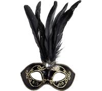 Masque pour les yeux avec pierres scintillantes et plumes noires