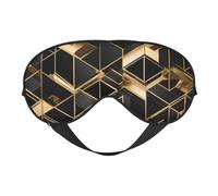 Masque pour les yeux double face à carreaux noirs et dorés - Design réglable - Bloque la lumière et respirant - Convient pour le repos et les voyages.