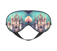 Masque pour les yeux double face avec imprimé château classique, design réglable, bloquant la lumière et respirant, adapté pour le repos et les voyages.
